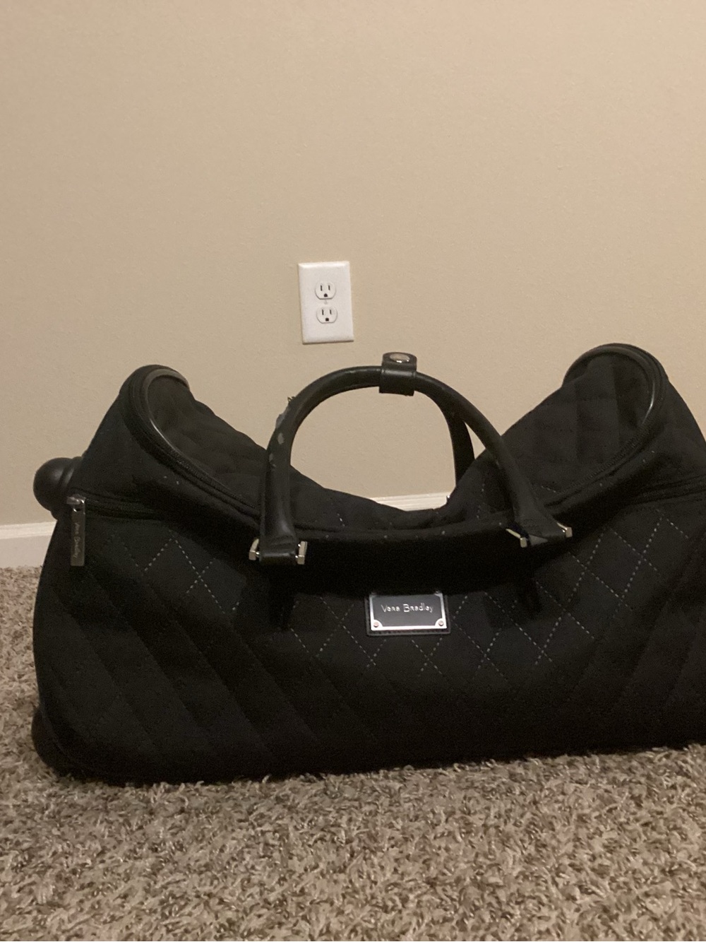 Vera Bradley Black Quilted Microfiber Carry-On Weekender Duffel Travel Bag Tote